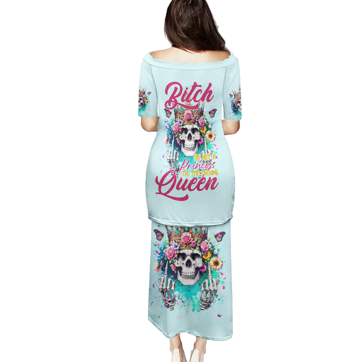 Skull Fairy Family Matching Puletasi and Hawaiian Shirt Bitch I'm Not A Princess I'm The Fucking Queen - Wonder Print Shop