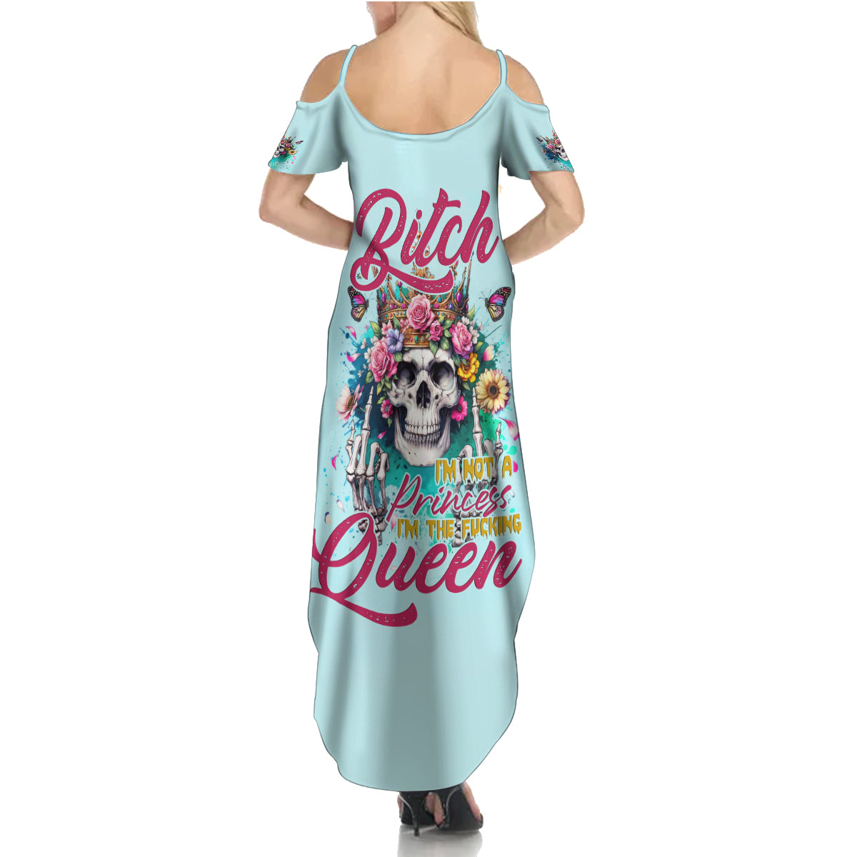 Skull Fairy Family Matching Summer Maxi Dress and Hawaiian Shirt Bitch I'm Not A Princess I'm The Fucking Queen - Wonder Print Shop