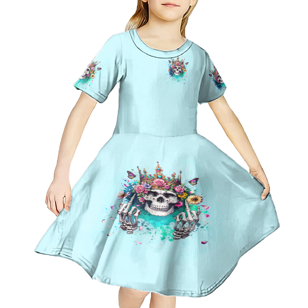 Skull Fairy Kid Short Sleeve Dress Bitch I'm Not A Princess I'm The Fucking Queen - Wonder Print Shop