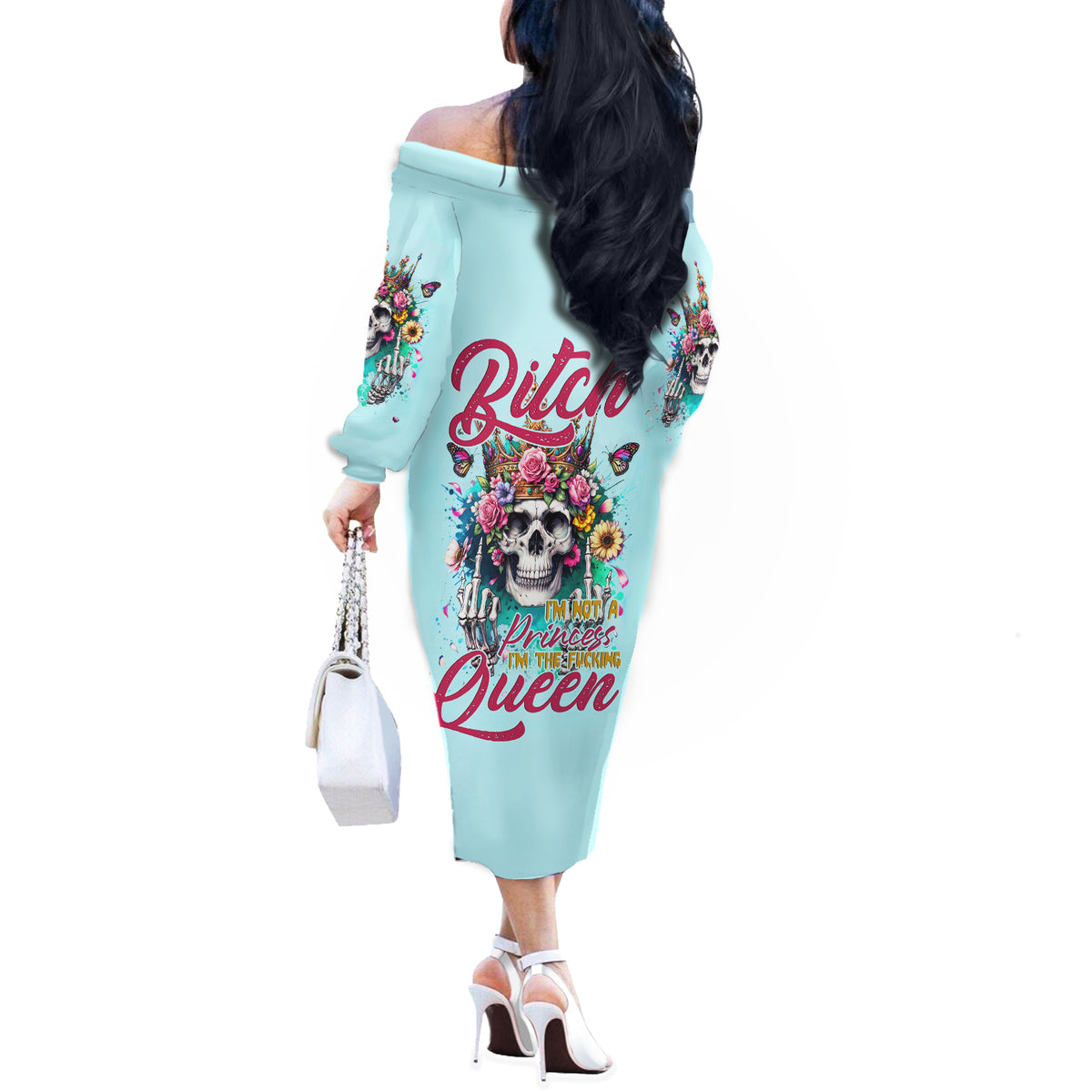 Skull Fairy Off The Shoulder Long Sleeve Dress Bitch I'm Not A Princess I'm The Fucking Queen - Wonder Print Shop