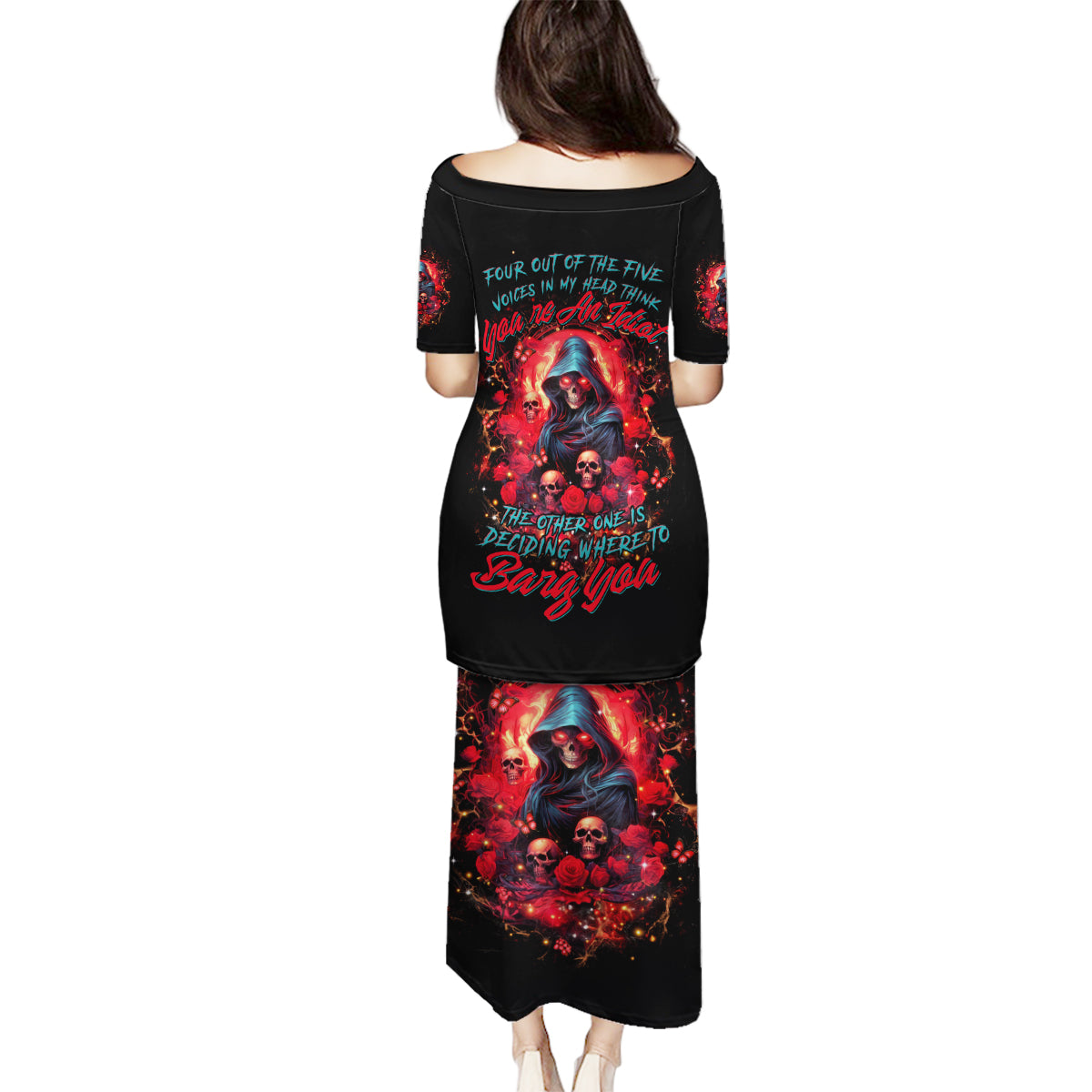 Rose Queen Family Matching Puletasi and Hawaiian Shirt Four Out Of The Five Voices In My Head Think You re An Idiot - Wonder Print Shop