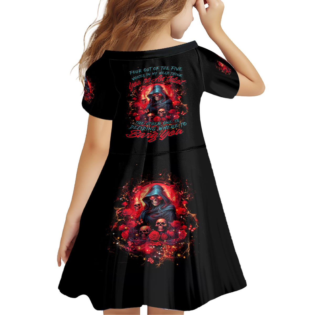 Rose Queen Family Matching Short Sleeve Bodycon Dress and Hawaiian Shirt Four Out Of The Five Voices In My Head Think You re An Idiot - Wonder Print Shop