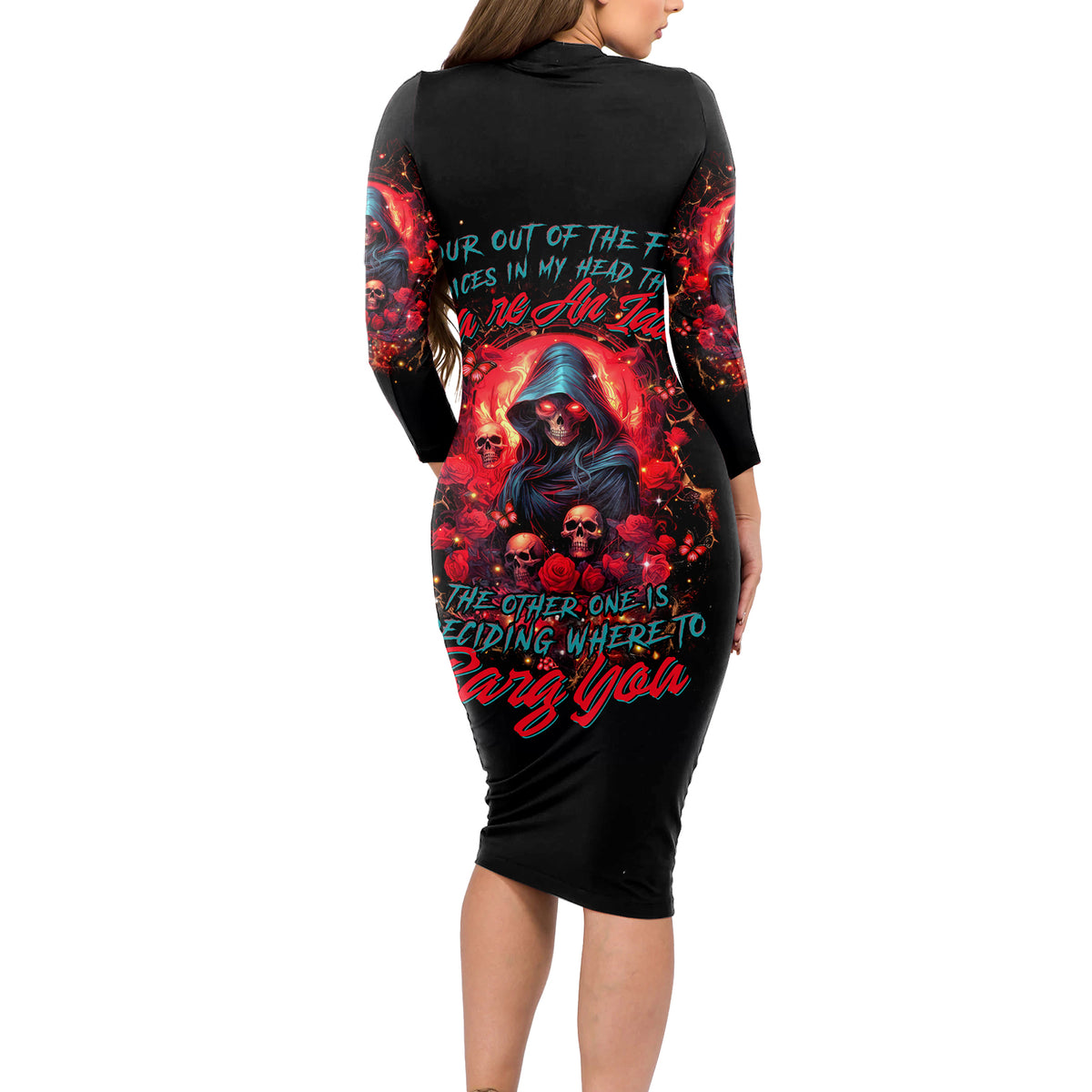 Rose Queen Long Sleeve Bodycon Dress Four Out Of The Five Voices In My Head Think You re An Idiot - Wonder Print Shop