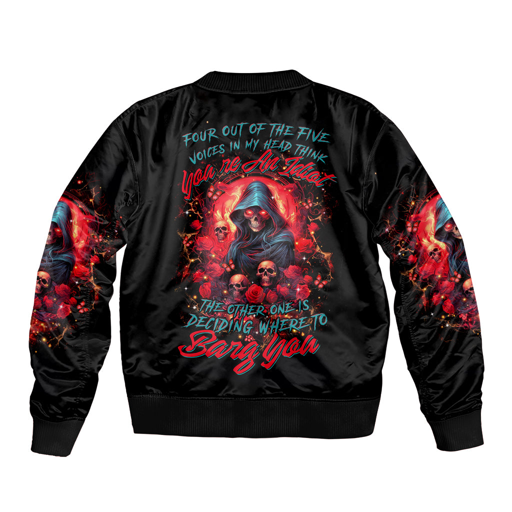 Rose Queen Sleeve Zip Bomber Jacket Four Out Of The Five Voices In My Head Think You re An Idiot - Wonder Print Shop