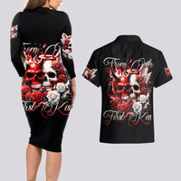 Couple Skull Couples Matching Long Sleeve Bodycon Dress and Hawaiian Shirt From Our First Kiss - Wonder Print Shop