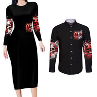 Couple Skull Couples Matching Long Sleeve Bodycon Dress and Long Sleeve Button Shirt From Our First Kiss - Wonder Print Shop