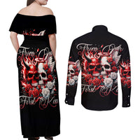 Couple Skull Couples Matching Off Shoulder Maxi Dress and Long Sleeve Button Shirt From Our First Kiss - Wonder Print Shop