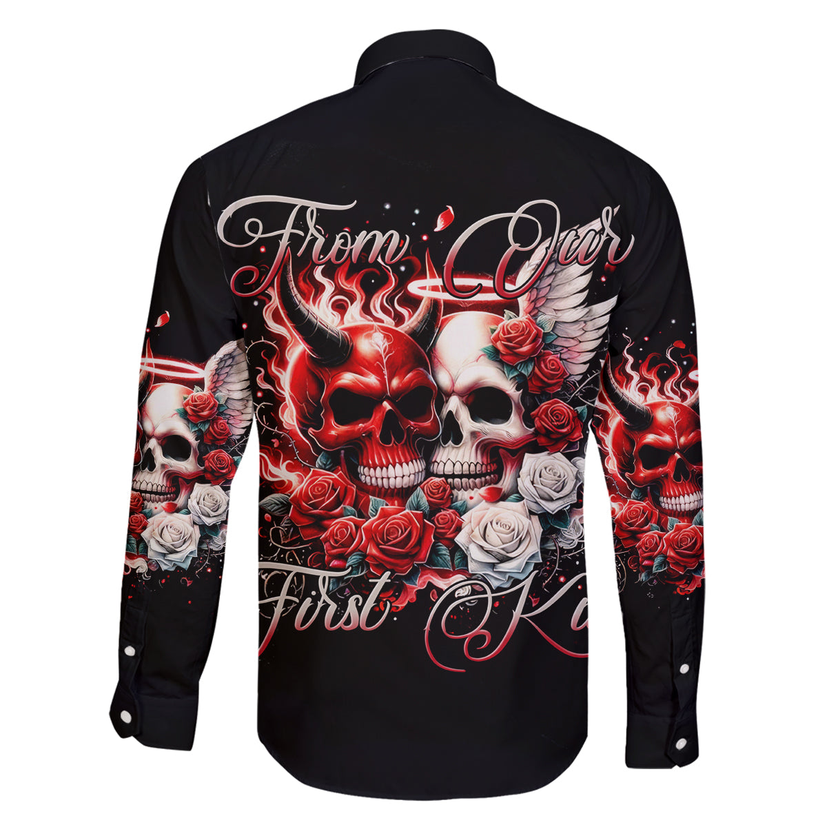 Couple Skull Family Matching Off Shoulder Long Sleeve Dress and Hawaiian Shirt From Our First Kiss - Wonder Print Shop