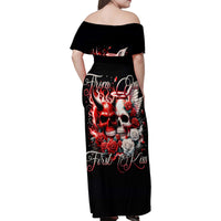 Couple Skull Family Matching Off Shoulder Maxi Dress and Hawaiian Shirt From Our First Kiss - Wonder Print Shop