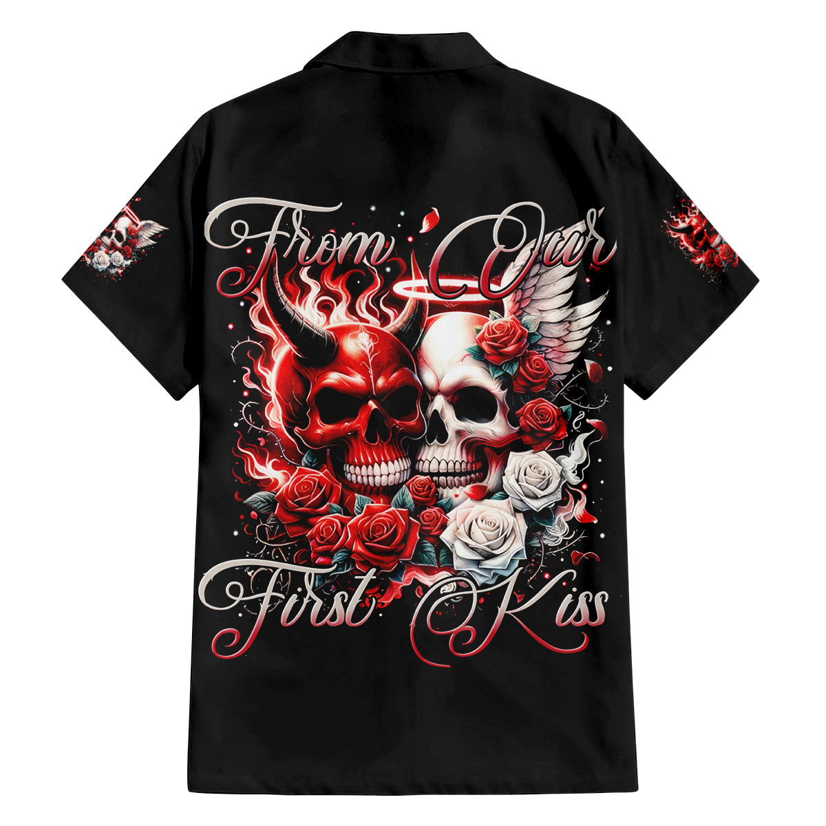 Couple Skull Family Matching Puletasi and Hawaiian Shirt From Our First Kiss - Wonder Print Shop