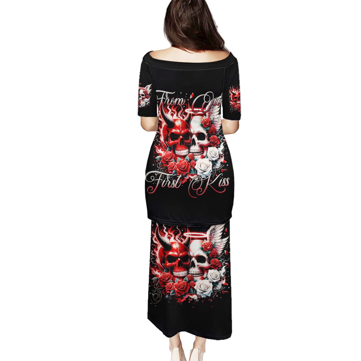 Couple Skull Family Matching Puletasi and Hawaiian Shirt From Our First Kiss - Wonder Print Shop