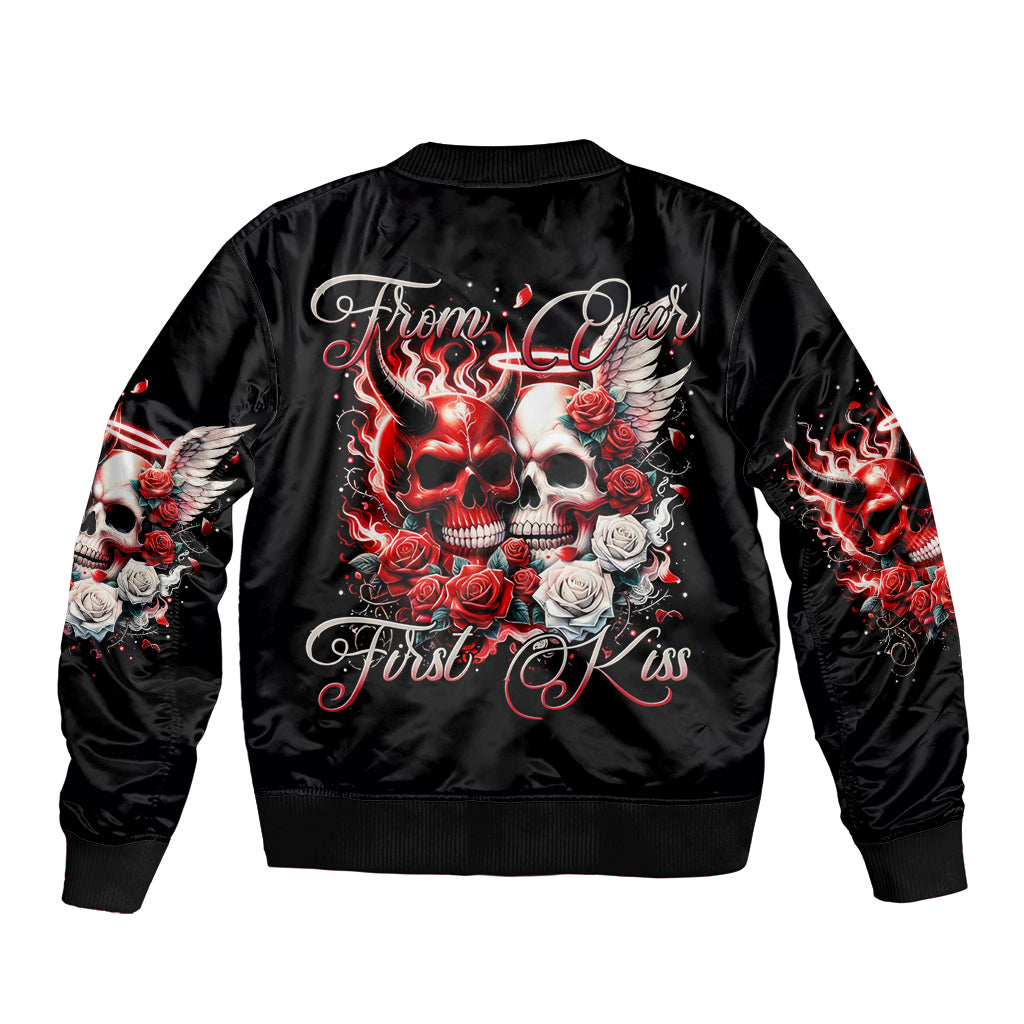 Couple Skull Sleeve Zip Bomber Jacket From Our First Kiss - Wonder Print Shop