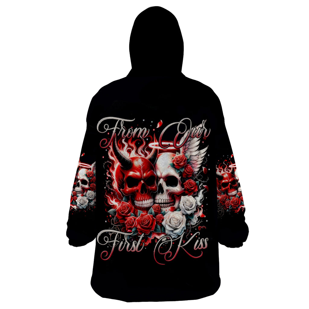 Couple Skull Wearable Blanket Hoodie From Our First Kiss - Wonder Print Shop