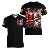 Couple Skull Women V Neck T Shirt From Our First Kiss - Wonder Print Shop