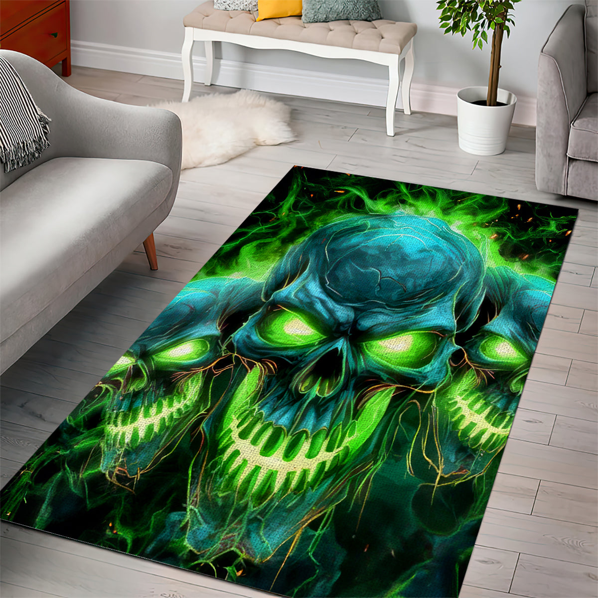 Flame Skull Area Rug I'm Never Alone My Demons Are Wit Me 24/7 - Wonder Print Shop