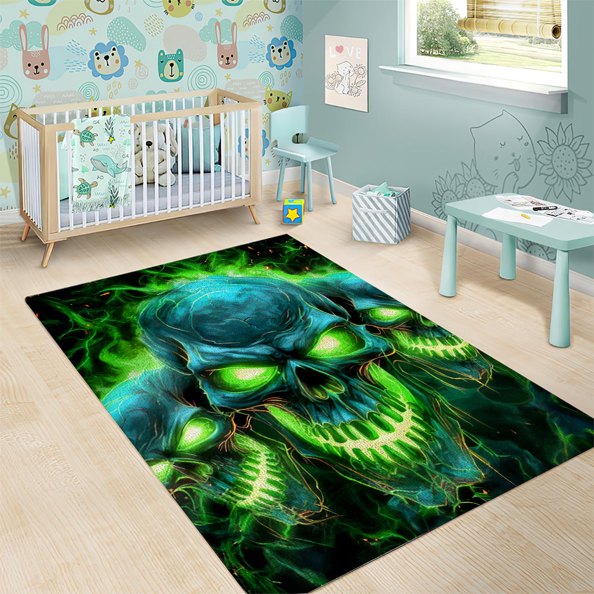Flame Skull Area Rug I'm Never Alone My Demons Are Wit Me 24/7 - Wonder Print Shop