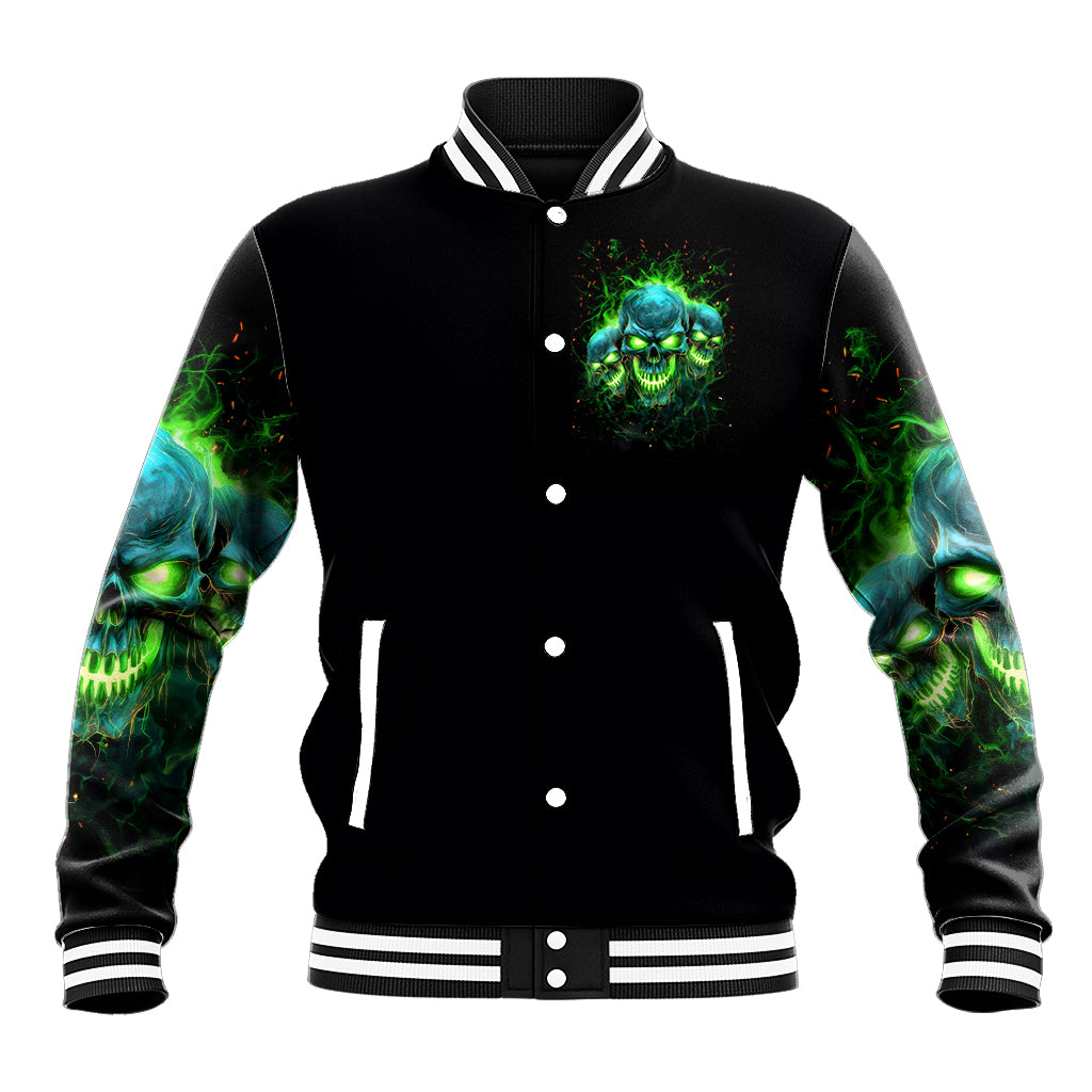 Flame Skull Baseball Jacket I'm Never Alone My Demons Are Wit Me 24/7 - Wonder Print Shop