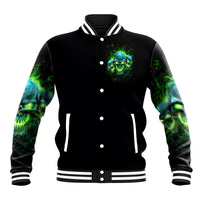 Flame Skull Baseball Jacket I'm Never Alone My Demons Are Wit Me 24/7 - Wonder Print Shop