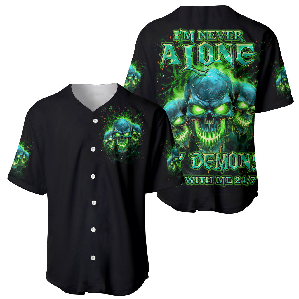 Flame Skull Baseball Jersey I'm Never Alone My Demons Are Wit Me 24/7 - Wonder Print Shop