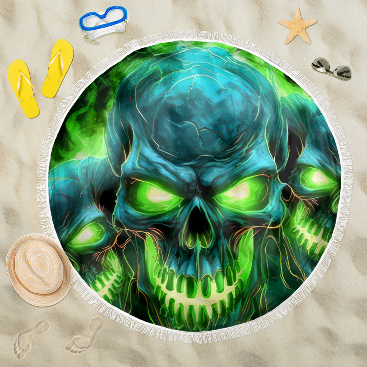 Flame Skull Beach Blanket I'm Never Alone My Demons Are Wit Me 24/7 - Wonder Print Shop