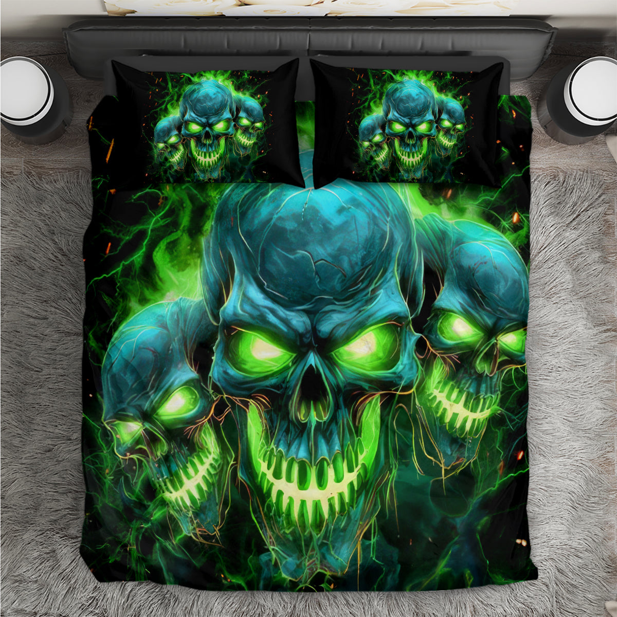 Flame Skull Bedding Set I'm Never Alone My Demons Are Wit Me 24/7 - Wonder Print Shop