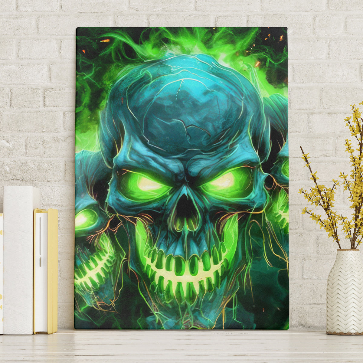 Flame Skull Canvas Wall Art I'm Never Alone My Demons Are Wit Me 24/7 - Wonder Print Shop