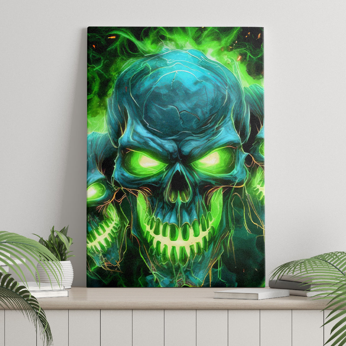 Flame Skull Canvas Wall Art I'm Never Alone My Demons Are Wit Me 24/7 - Wonder Print Shop