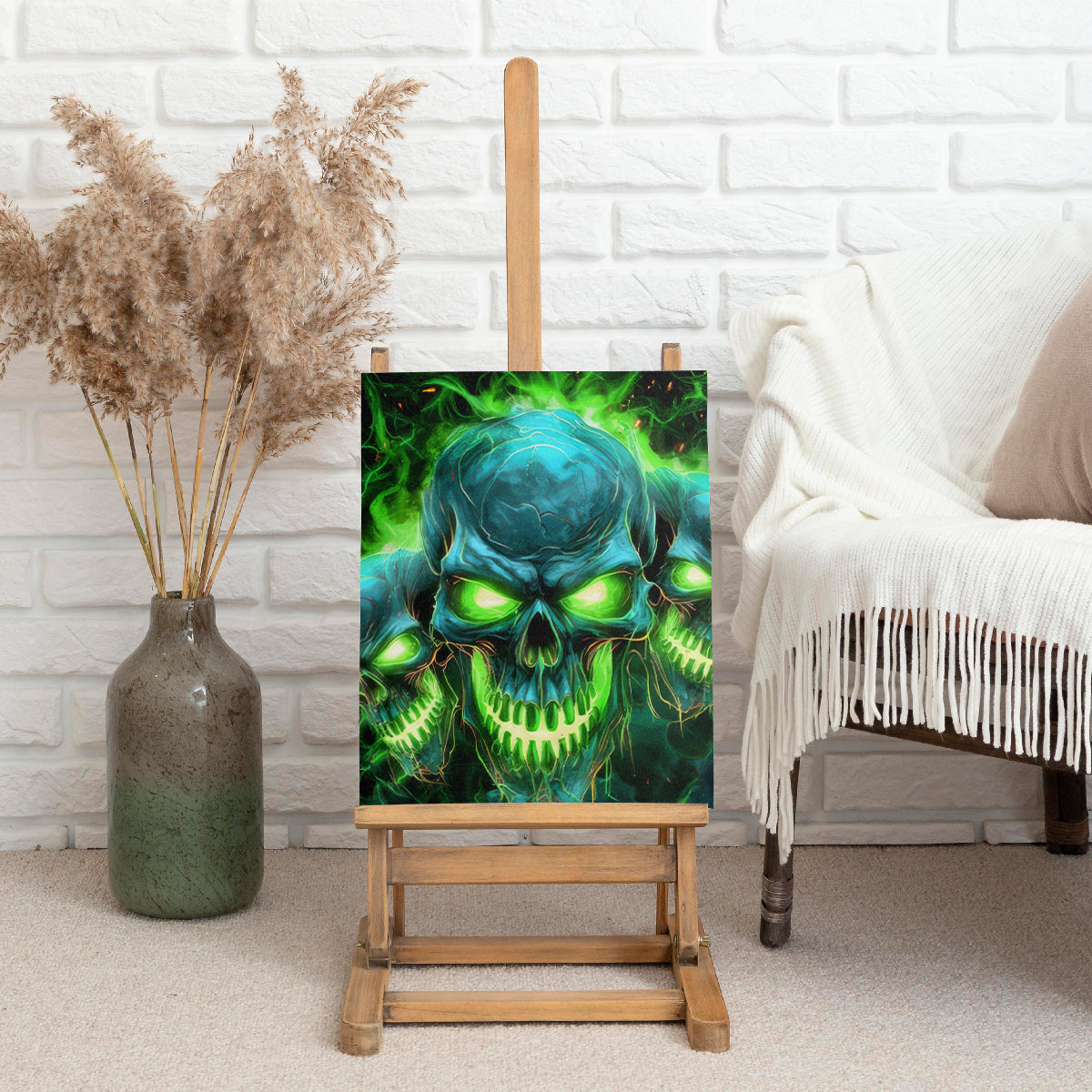 Flame Skull Canvas Wall Art I'm Never Alone My Demons Are Wit Me 24/7 - Wonder Print Shop