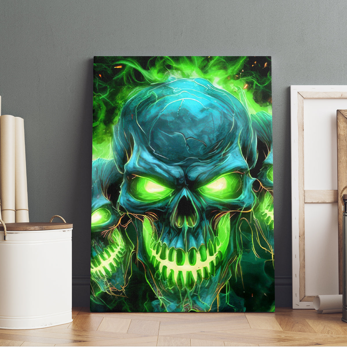 Flame Skull Canvas Wall Art I'm Never Alone My Demons Are Wit Me 24/7 - Wonder Print Shop
