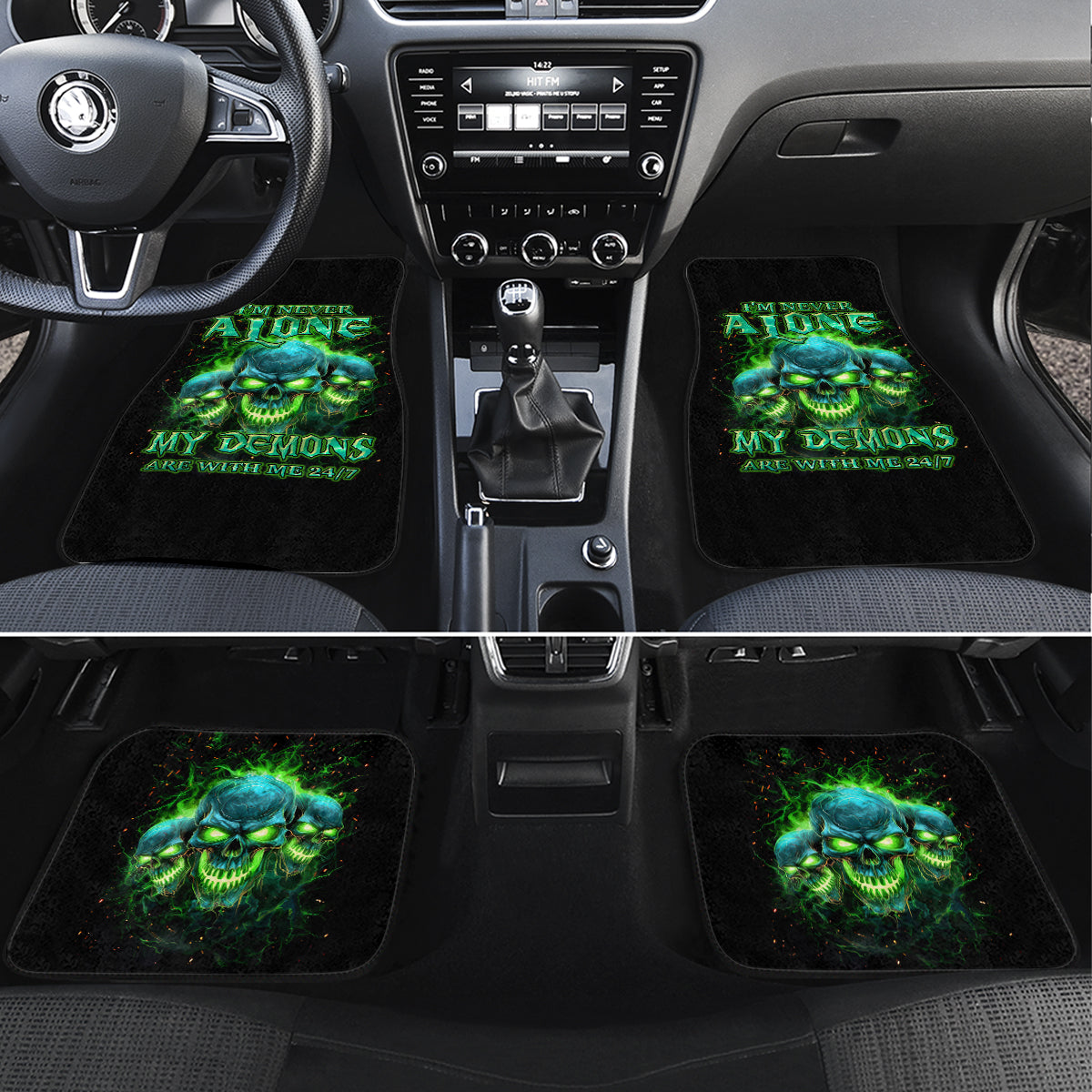 Flame Skull Car Mats I'm Never Alone My Demons Are Wit Me 24/7 - Wonder Print Shop