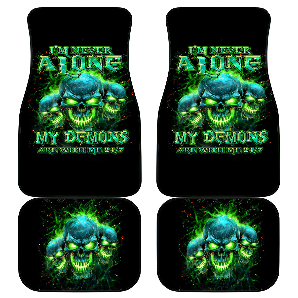 Flame Skull Car Mats I'm Never Alone My Demons Are Wit Me 24/7 - Wonder Print Shop