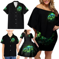 Flame Skull Family Matching Off Shoulder Short Dress and Hawaiian Shirt I'm Never Alone My Demons Are Wit Me 24/7 - Wonder Print Shop