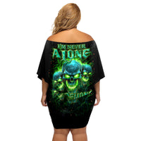 Flame Skull Family Matching Off Shoulder Short Dress and Hawaiian Shirt I'm Never Alone My Demons Are Wit Me 24/7 - Wonder Print Shop