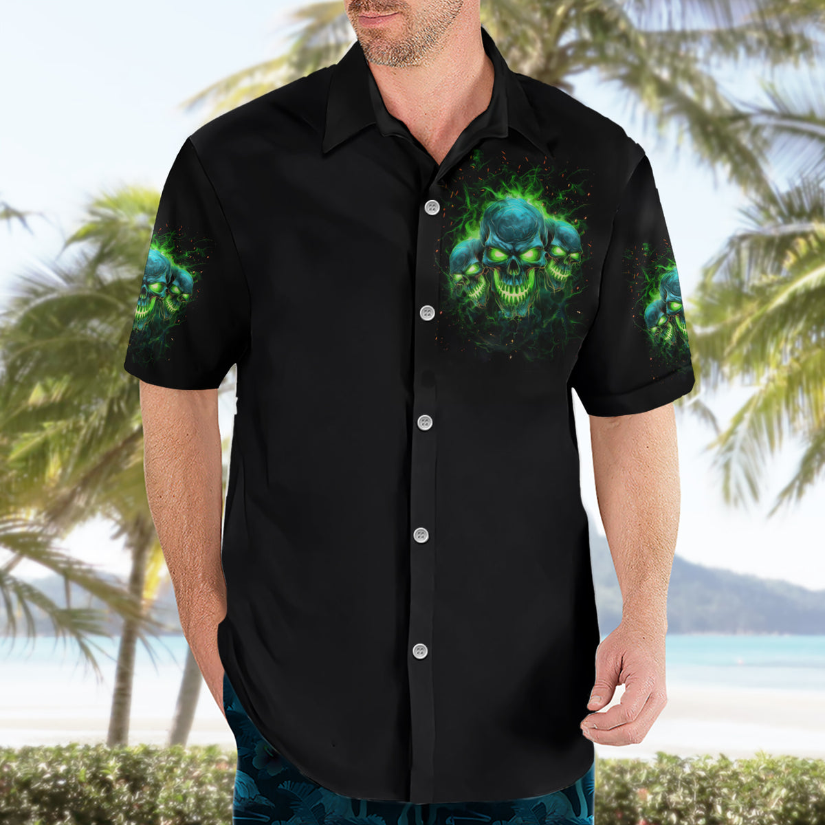 Flame Skull Hawaiian Shirt I'm Never Alone My Demons Are Wit Me 24/7 - Wonder Print Shop