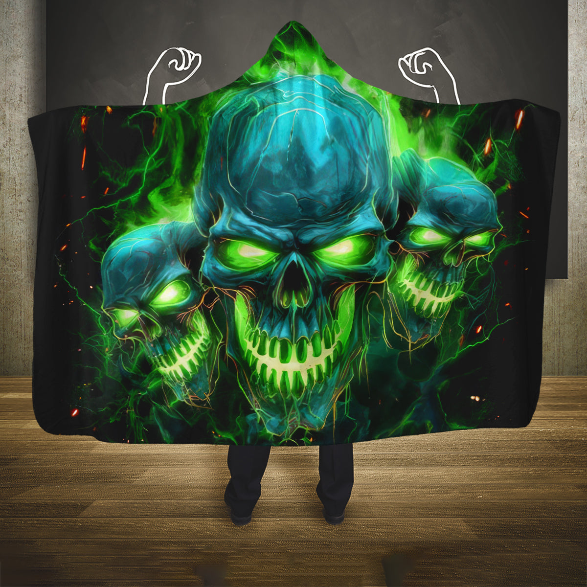 Flame Skull Hooded Blanket I'm Never Alone My Demons Are Wit Me 24/7