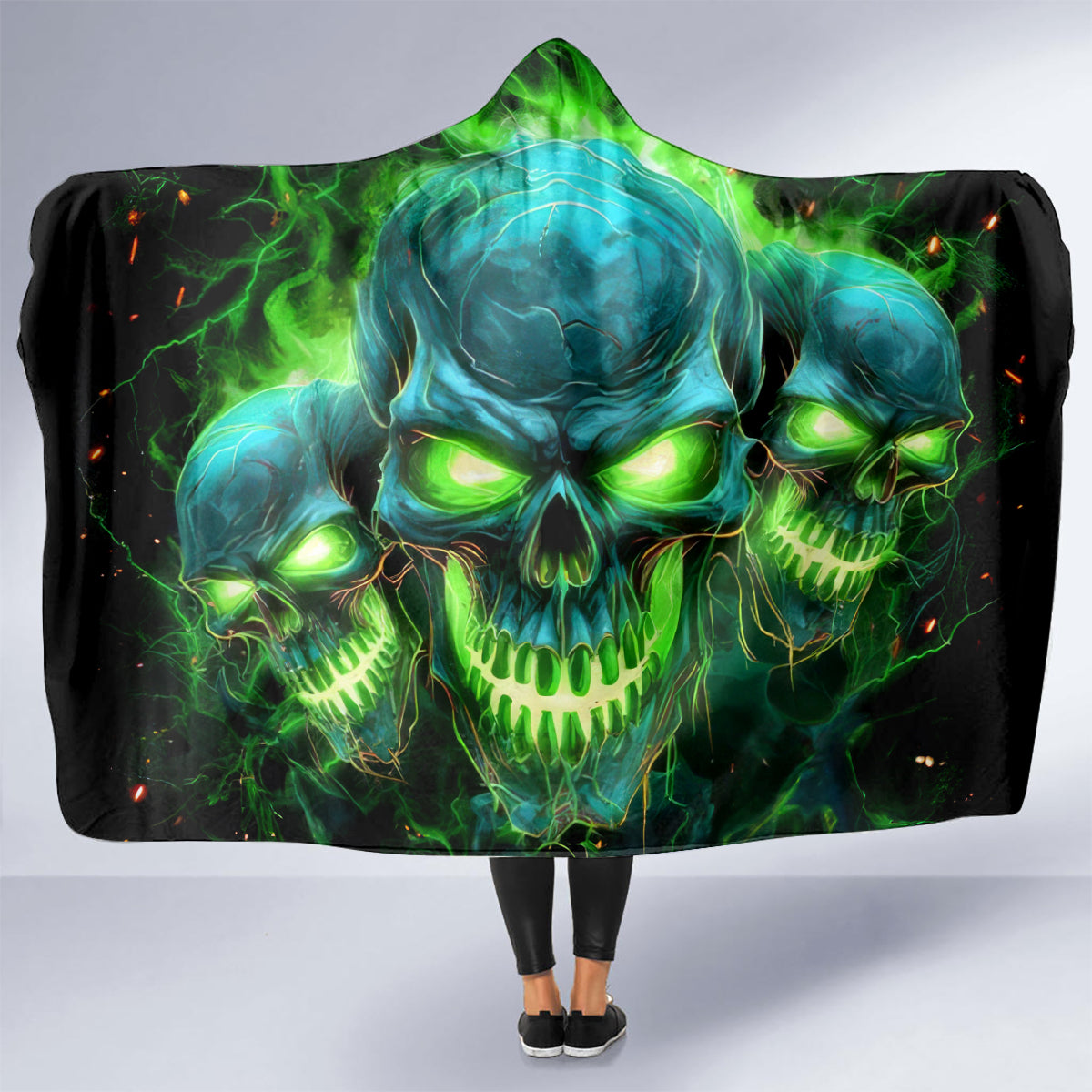 Flame Skull Hooded Blanket I'm Never Alone My Demons Are Wit Me 24/7
