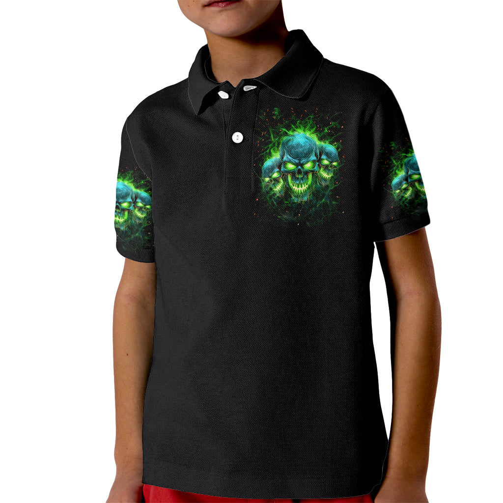 Flame Skull Kid Polo Shirt I'm Never Alone My Demons Are Wit Me 24/7 - Wonder Print Shop