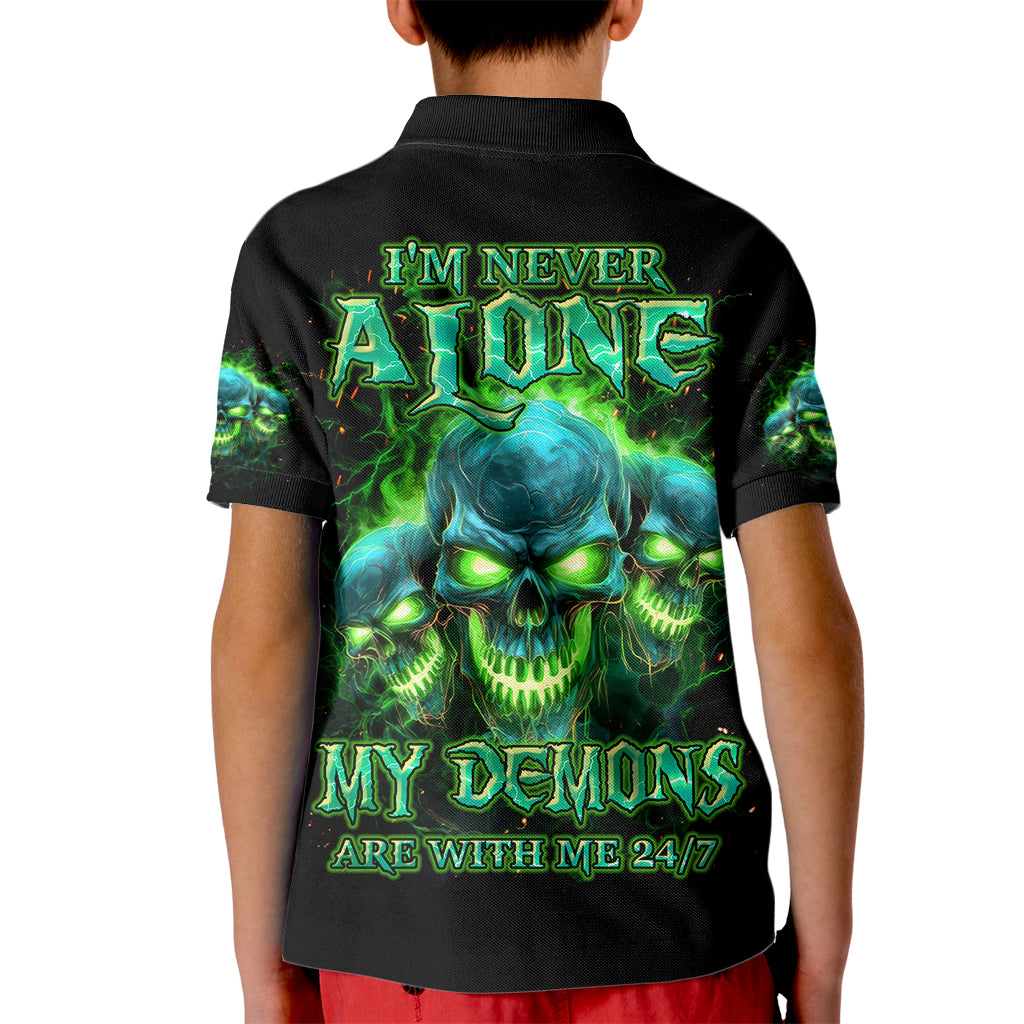 Flame Skull Kid Polo Shirt I'm Never Alone My Demons Are Wit Me 24/7 - Wonder Print Shop