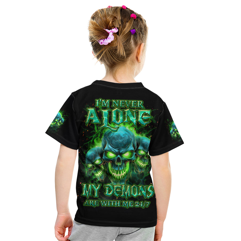 Flame Skull Kid T Shirt I'm Never Alone My Demons Are Wit Me 24/7 - Wonder Print Shop