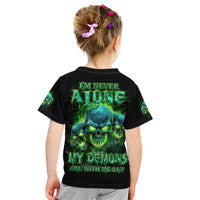 Flame Skull Kid T Shirt I'm Never Alone My Demons Are Wit Me 24/7 - Wonder Print Shop