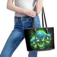 Flame Skull Leather Tote Bag I'm Never Alone My Demons Are Wit Me 24/7 - Wonder Print Shop