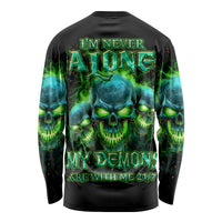 Flame Skull Long Sleeve Shirt I'm Never Alone My Demons Are Wit Me 24/7 - Wonder Print Shop