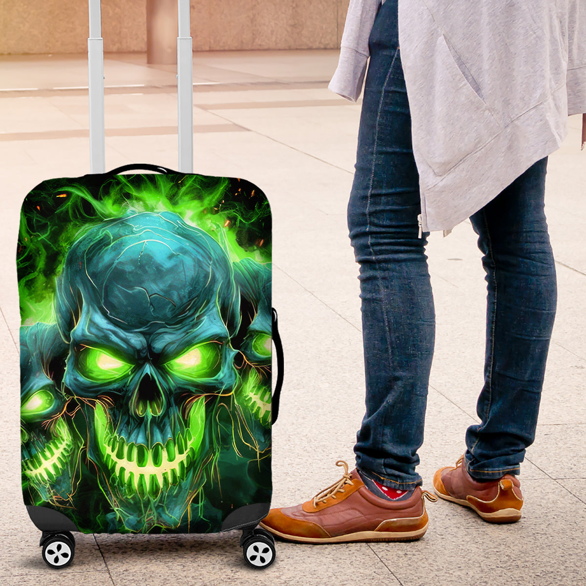Flame Skull Luggage Cover I'm Never Alone My Demons Are Wit Me 24/7 - Wonder Print Shop