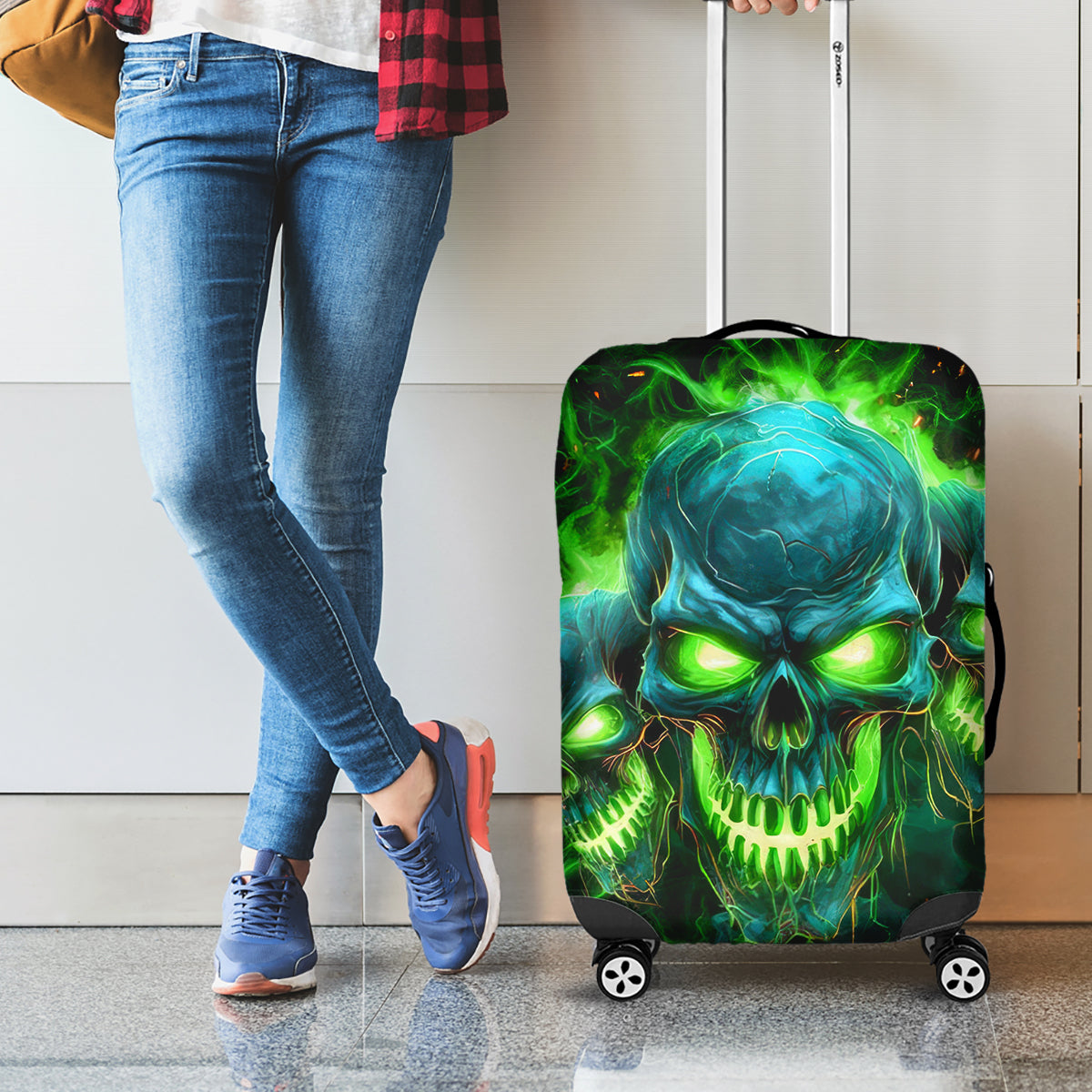Flame Skull Luggage Cover I'm Never Alone My Demons Are Wit Me 24/7 - Wonder Print Shop
