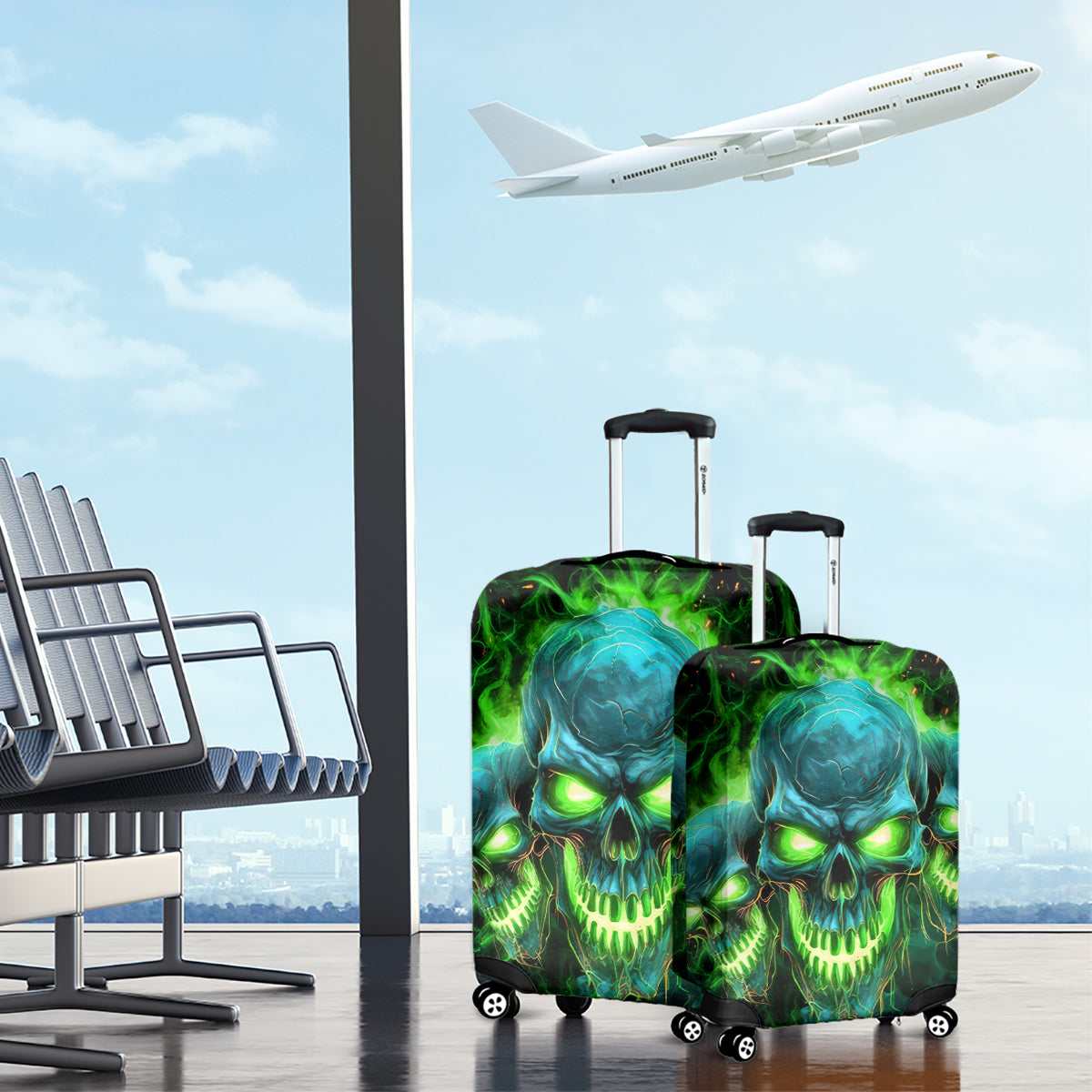 Flame Skull Luggage Cover I'm Never Alone My Demons Are Wit Me 24/7 - Wonder Print Shop