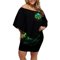 Flame Skull Off Shoulder Short Dress I'm Never Alone My Demons Are Wit Me 24/7 - Wonder Print Shop