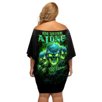Flame Skull Off Shoulder Short Dress I'm Never Alone My Demons Are Wit Me 24/7 - Wonder Print Shop