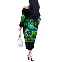 Flame Skull Off The Shoulder Long Sleeve Dress I'm Never Alone My Demons Are Wit Me 24/7 - Wonder Print Shop