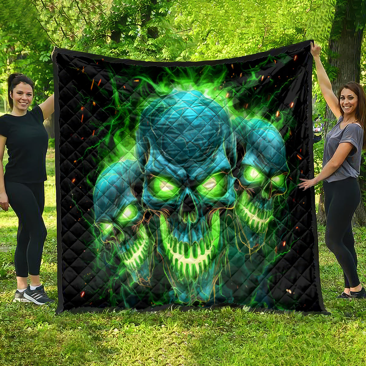 Flame Skull Quilt I'm Never Alone My Demons Are Wit Me 24/7 - Wonder Print Shop