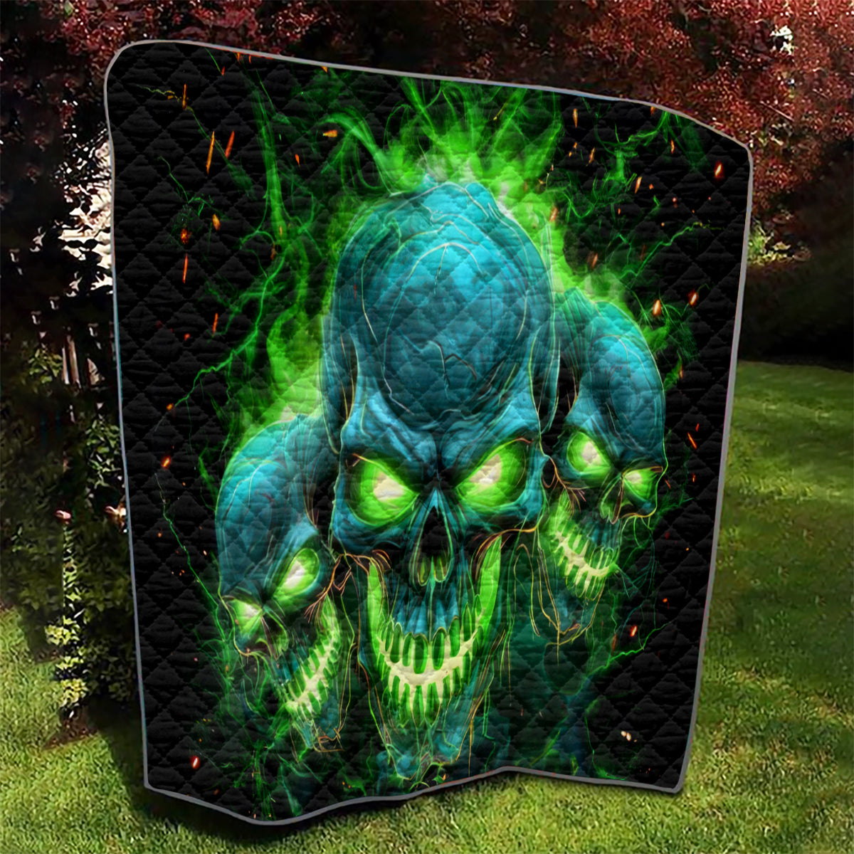 Flame Skull Quilt I'm Never Alone My Demons Are Wit Me 24/7 - Wonder Print Shop